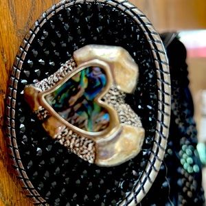 Black woman’s belt, handmade heart ,metal , buckle, removable buckle